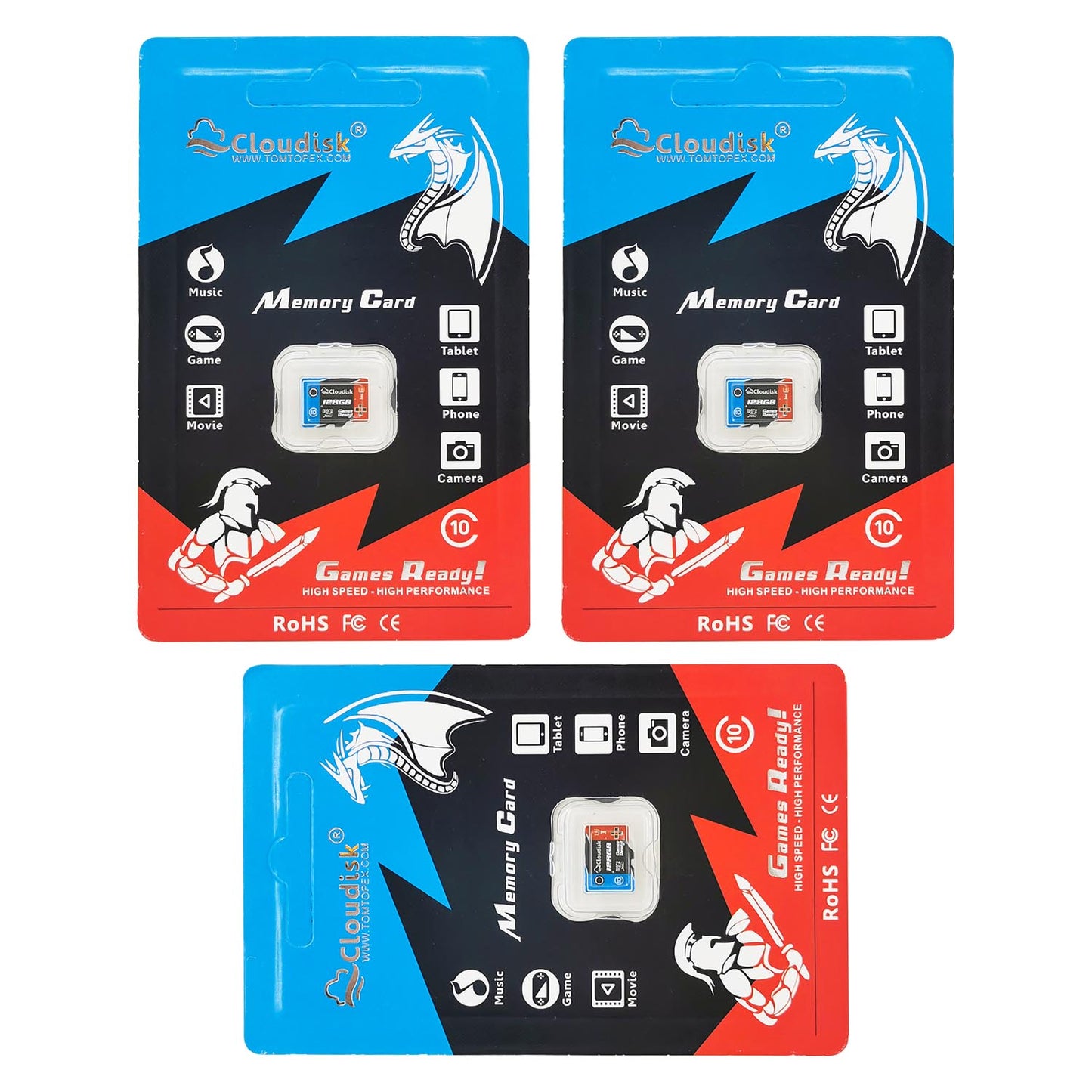 3-Pack Cloudisk Game Ready Micro SD U3 128GB 64GB 32GB Flash Memory Card V30 C10 TF Cards 16GB 8GB 4GB U1 for PC Smartphones Factory Whosale