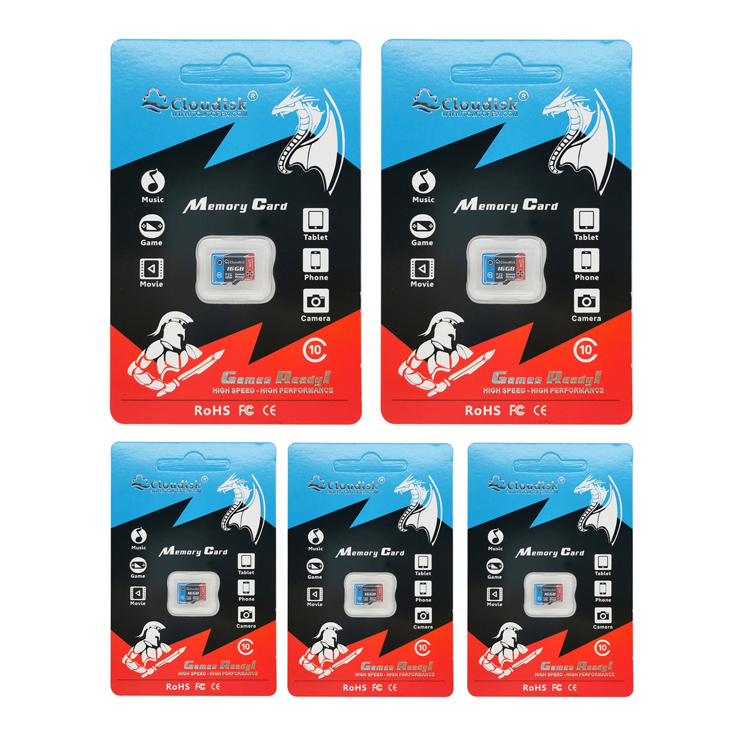 5-Pack Cloudisk Game Ready Micro SD Memory Card U3 V30 128GB 64GB 32GB 16GB 8GB 4GB C10 TF Cards for PC Smartphones Factory Whosale