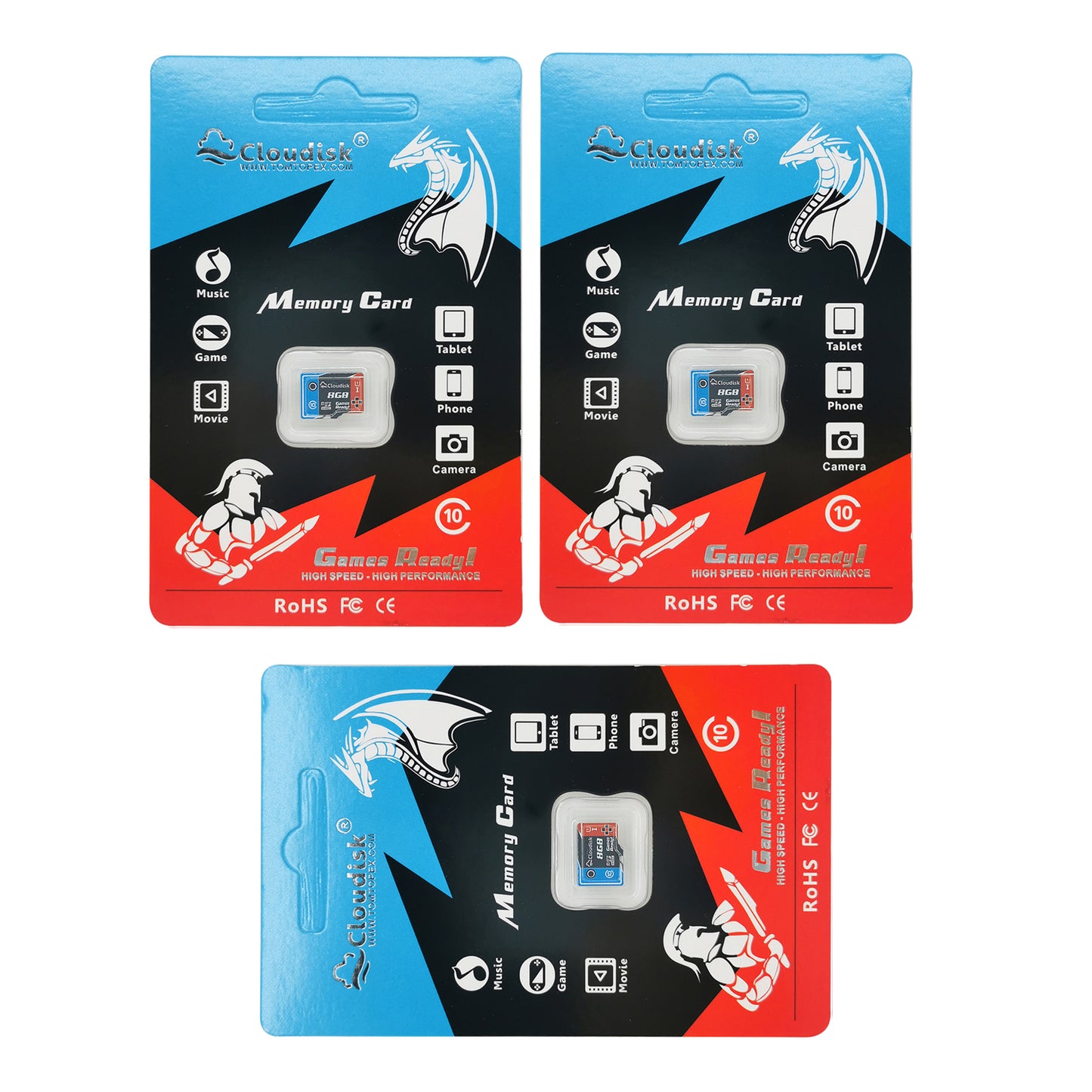 3-Pack Cloudisk Game Ready Micro SD U3 128GB 64GB 32GB Flash Memory Card V30 C10 TF Cards 16GB 8GB 4GB U1 for PC Smartphones Factory Whosale