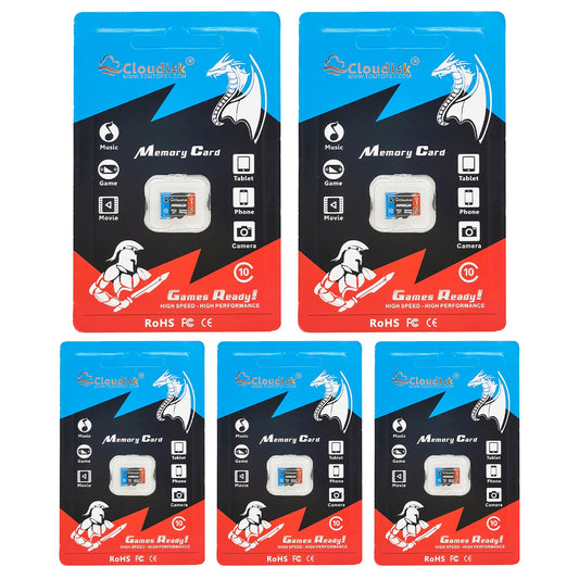 5-Pack Cloudisk Game Ready Micro SD Memory Card U3 V30 128GB 64GB 32GB 16GB 8GB 4GB C10 TF Cards for PC Smartphones Factory Whosale