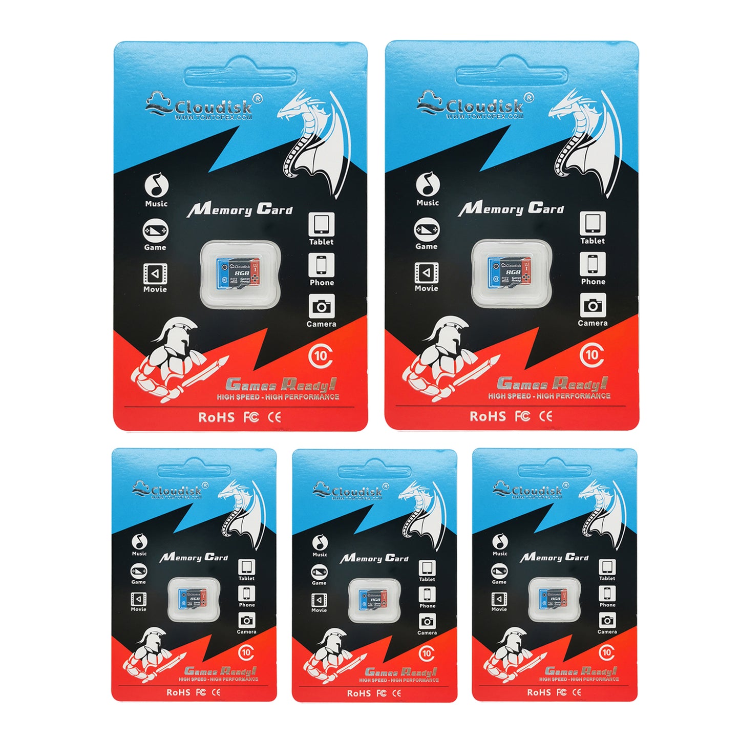 5-Pack Cloudisk Game Ready Micro SD Memory Card U3 V30 128GB 64GB 32GB 16GB 8GB 4GB C10 TF Cards for PC Smartphones Factory Whosale