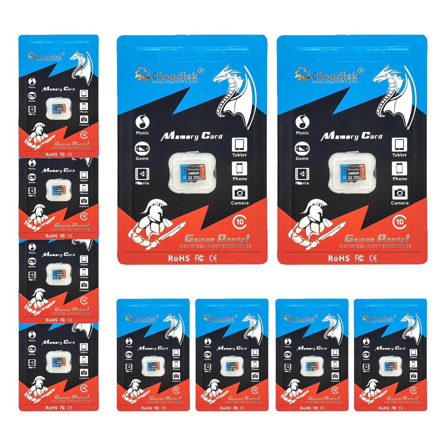 10-Pack Cloudisk Game Ready Micro SD Memory Card U3 V30 Class 10 64GB 32GB TF Cards for PC Smartphones Factory Whosale