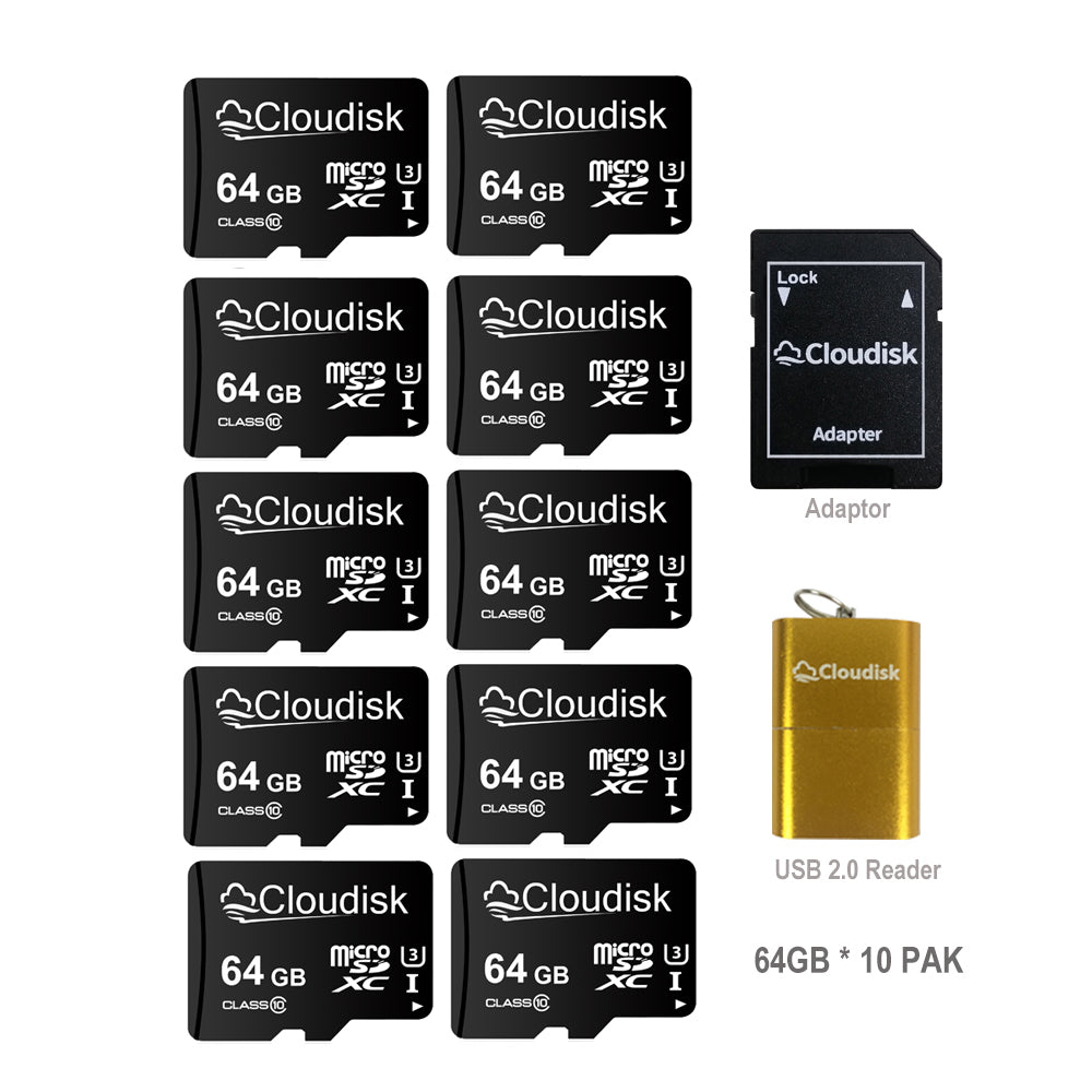 Factory Whosale 10Pack Cloudisk Micro SDXC Card 64GB U3 V30 Class10 32GB 16GB 8GB 4GB SDHC TF Card 2GB 1GB 512MB 256MB 128MB(NOT GB,1024MB=1GB) Flash Memory Card