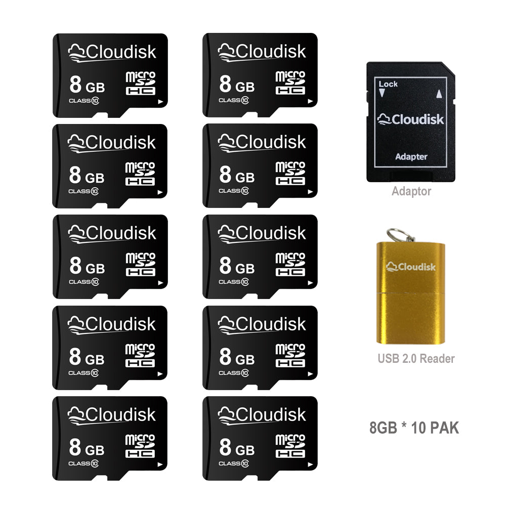 Cloudisk 8GB Micro SD Card, 1Pack 2Pack 5Pack 10Pack 100Pack,  Smartphone Surveillance Security Cam Game Console, Micro SDHC Class 10